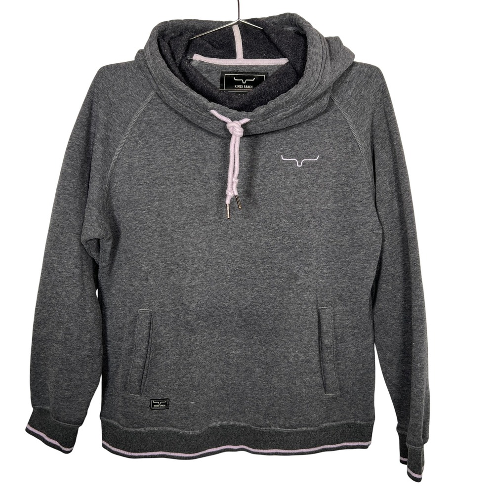 Kimes Ranch Hoodie Charcoal Grey Pink Western Cowl Neck Medium Sweatshirt